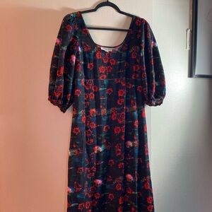 Floral Black and Red Women's Dress
